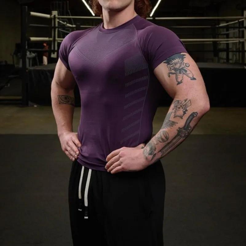 T-shirt de gymnastique hommes chemise de course à séchage rapide Compression chemise de Fitness mâle