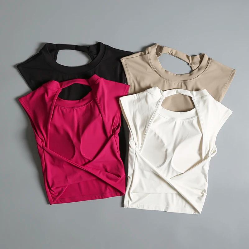 T-shirt sport femme dos nu fixe coussin poitrine - Haut yoga ajustement serré séchage rapide pour entraînement