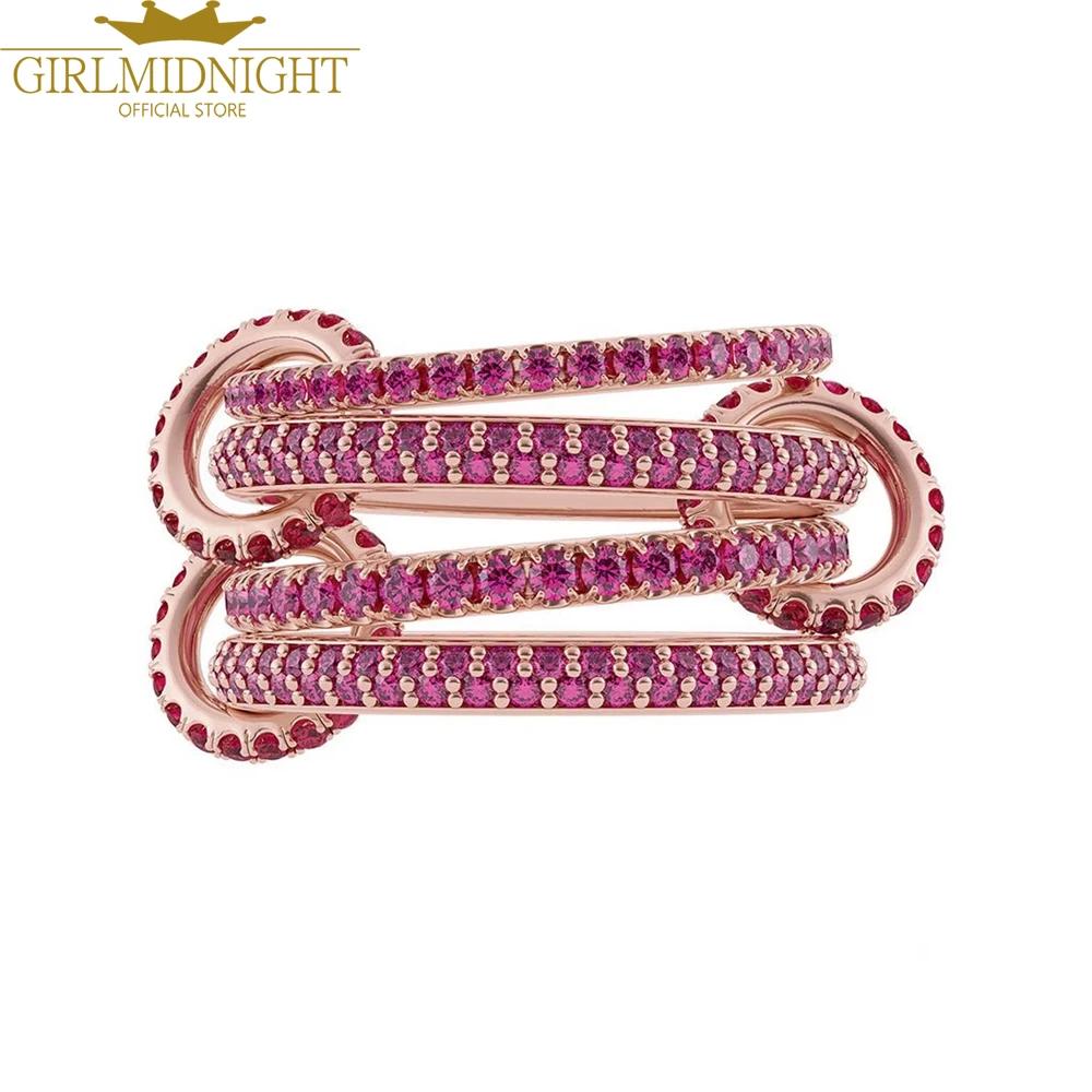 Bagues de fiançailles empilables pour femmes, couleur or rose, Micro pavé de Zircon CZ, chaîne à mai