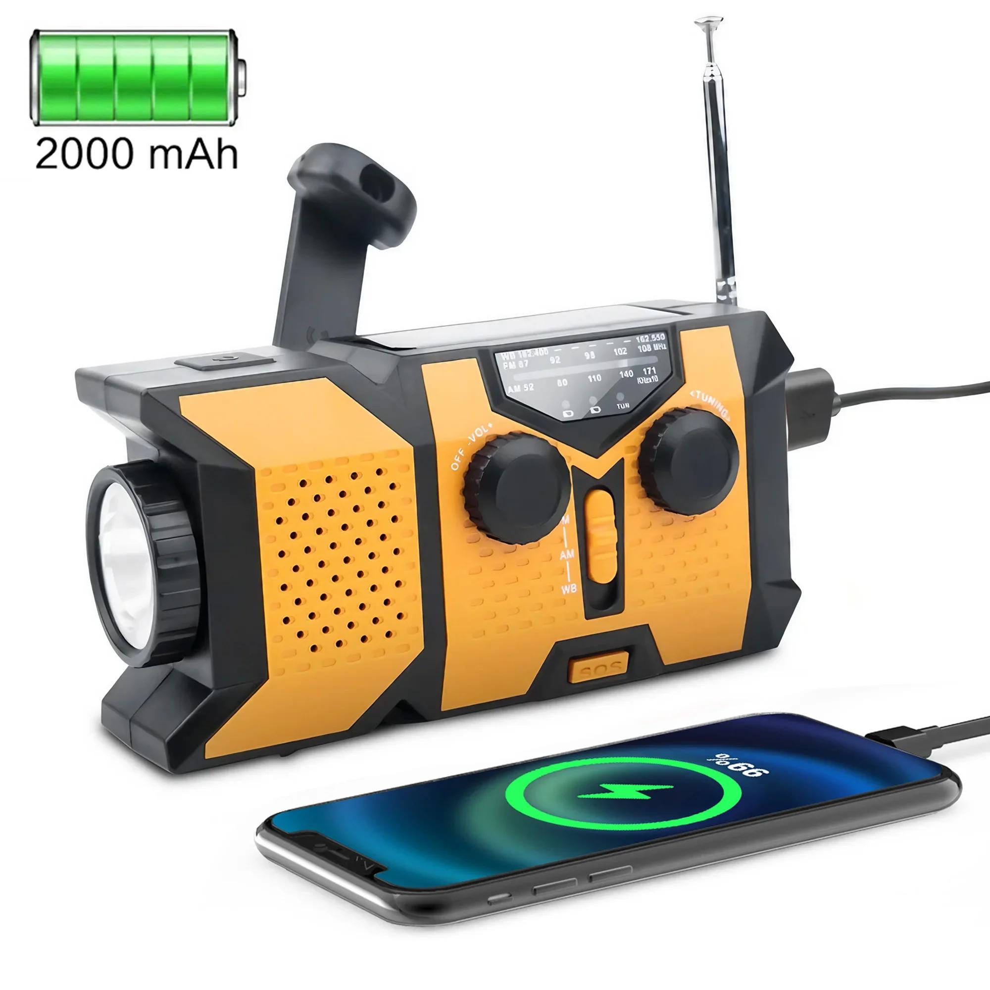 Radio solaire d'urgence à manivelle avec lampe de poche LED, radio météo portable AM/FM/NOAA avec ch