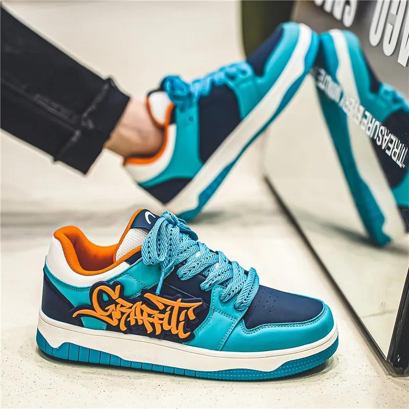Mode bleu Designer Skateboard chaussures hommes Streetwear Hip hop baskets hommes luxe plate-forme S