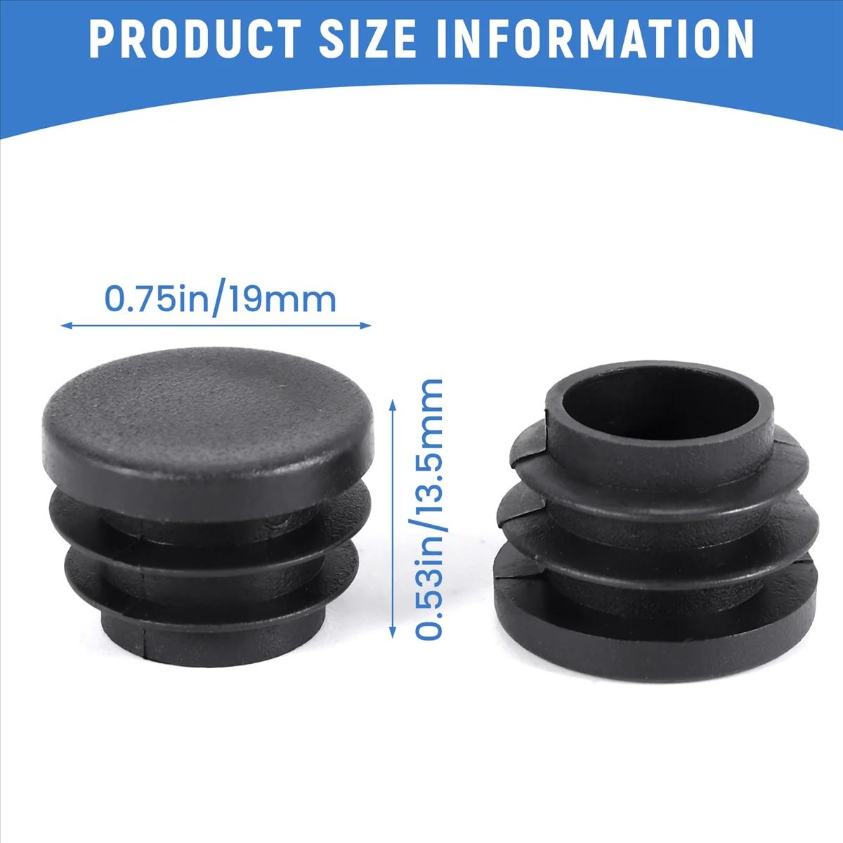 Embout d'insertion de tuyau de tube de jambe de chaise de table ronde, diamètre de 19mm, noir, 30 pi