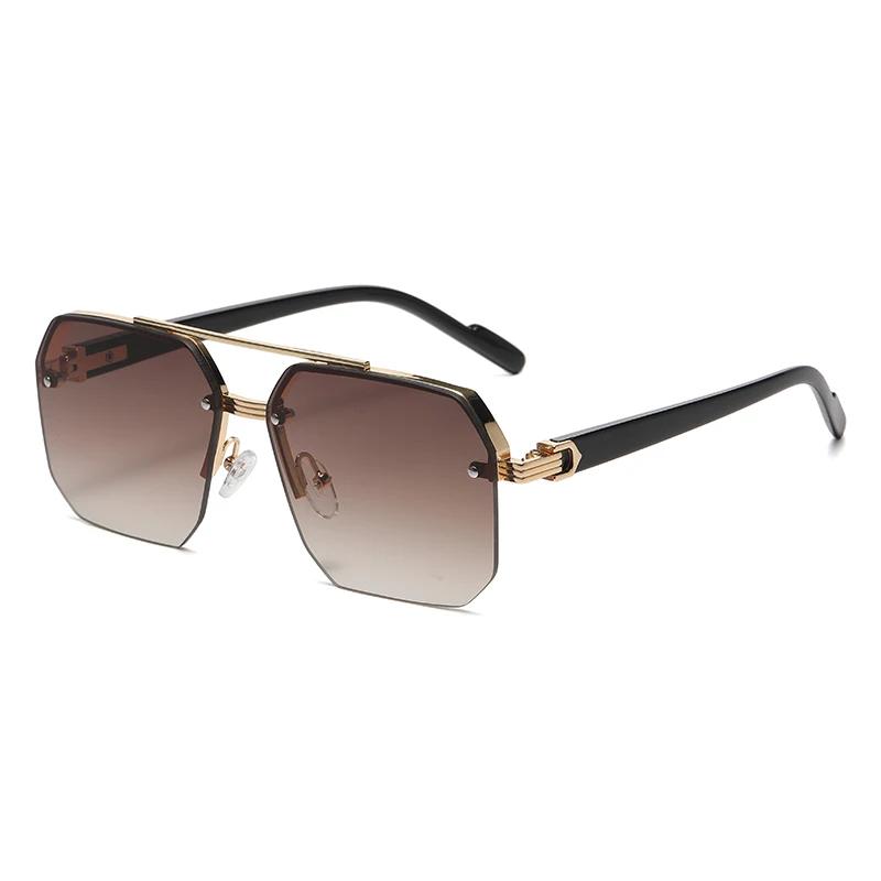 Lunettes de soleil carrées en métal pour hommes, demi-monture, ongles de riz, tendance décontractée,