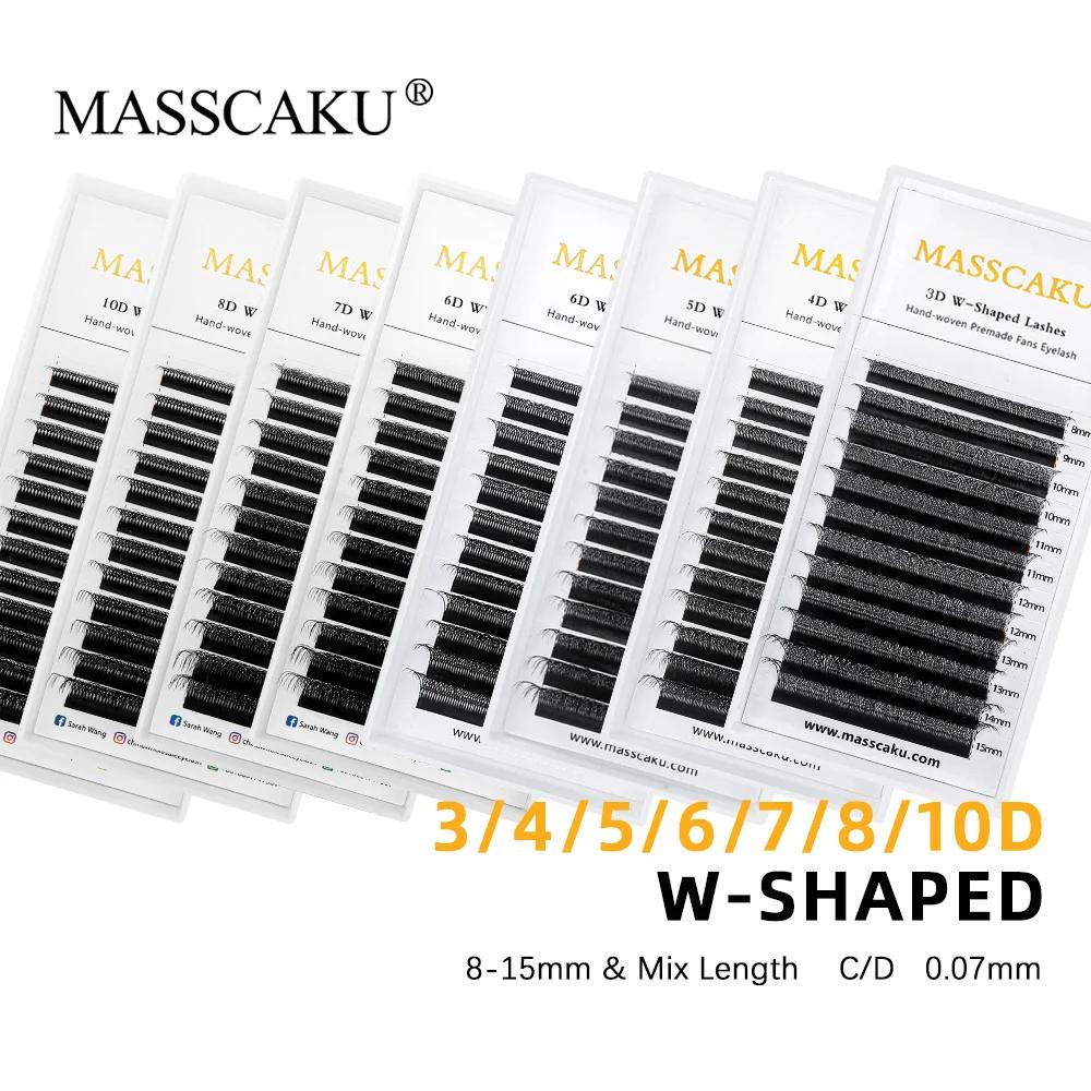 MASSCAKU 3D 4D 5D 6D 7D 8D 10D W en forme de cils naturel doux léger individuel W Style pré-fabriqué