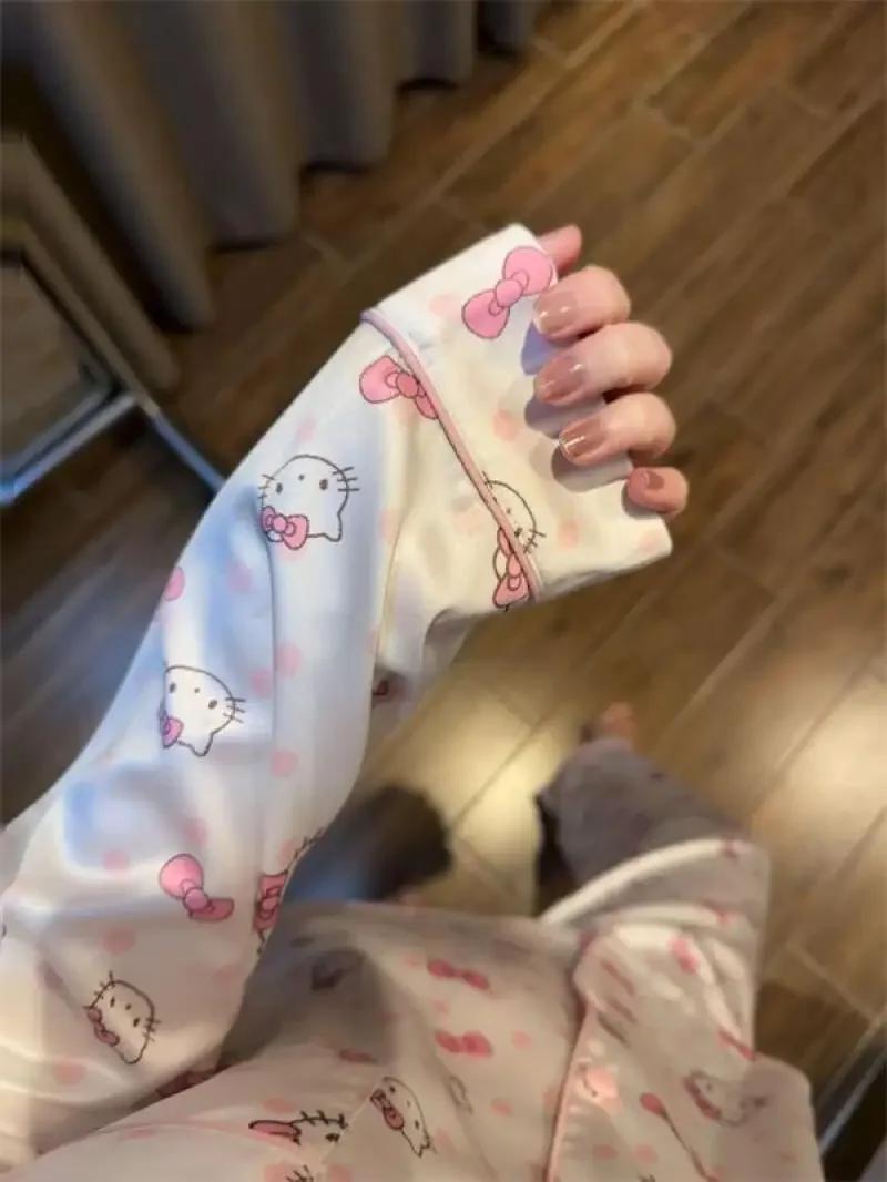 Sanrio – pyjama 2 pièces à pois Hello Kitty, Style princesse, pour femme, ensemble de vêtements de m