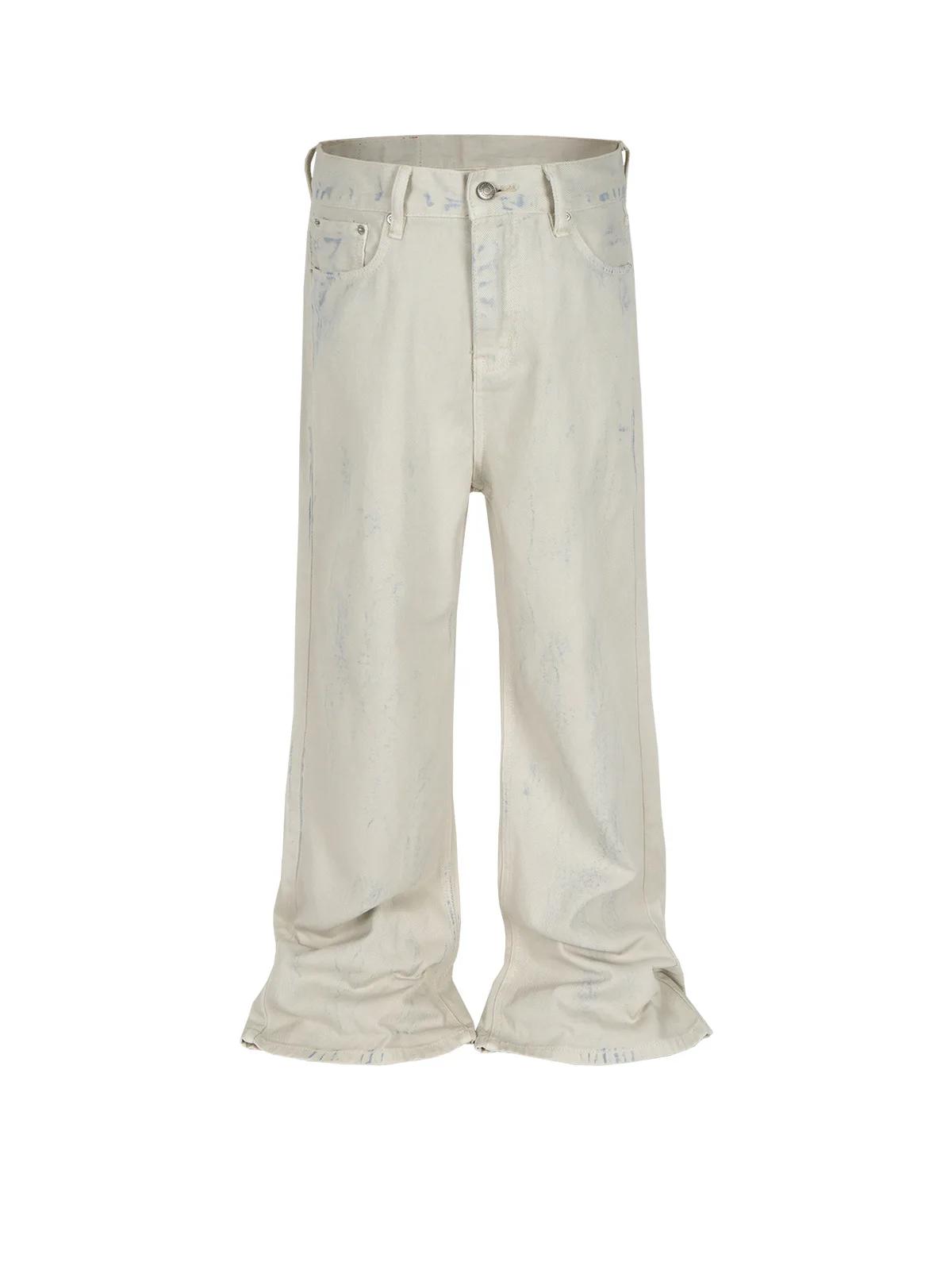 MIJKO jean Baggy délavé sale pour hommes blanc Streetwear décontracté pantalon en Denim en détresse 