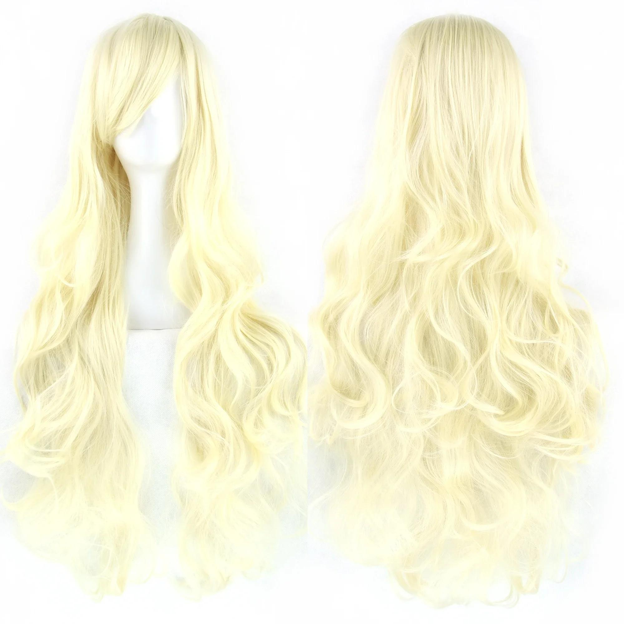 Soowee cheveux synthétiques longs bouclés perruque verte postiche rose noir fête cheveux Cosplay per