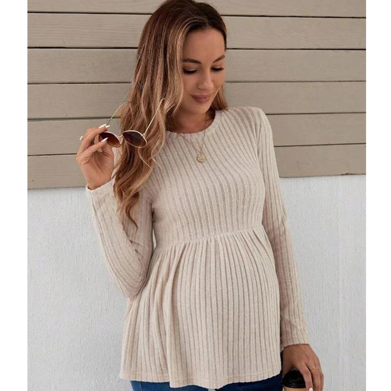 Femmes enceintes mode à manches longues tricoté printemps automne t-shirts hauts vêtements de matern