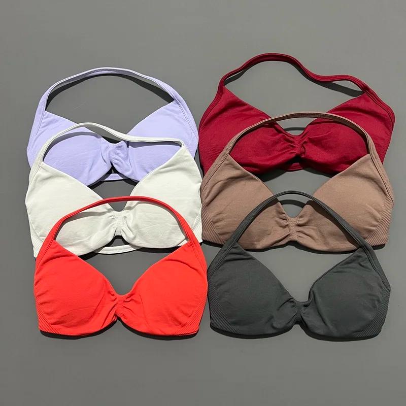 HISTELLO Soutien-gorge de sport à bretelles fines pour femme, maintien élevé, sans couture, style ha