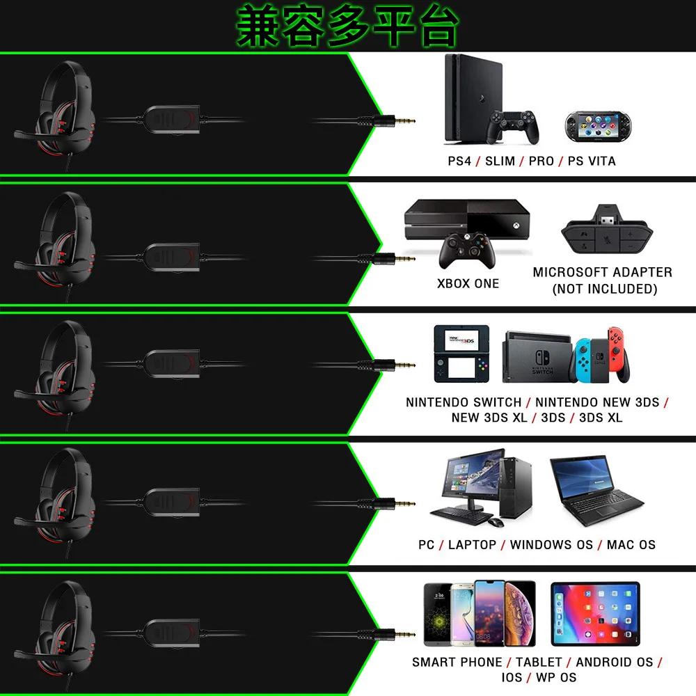Écouteurs de jeu filaires 3.5mm, casque d'écoute, suppression du bruit, avec Microphone, contrôle du