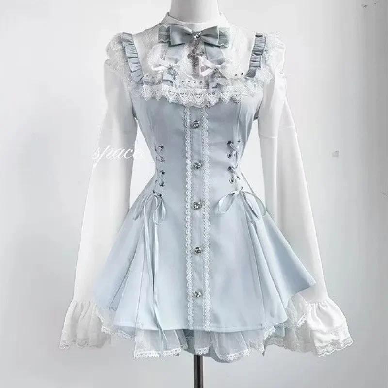 Robe gothique Lolita d'automne 2025, avec nœud noir, cœur doux, robe courte élégante à manches longu