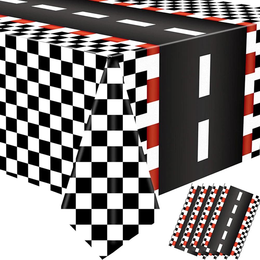 Nappe de fête de voiture de course à carreaux, drapeau à carreaux noir et blanc, nappe de piste, fou