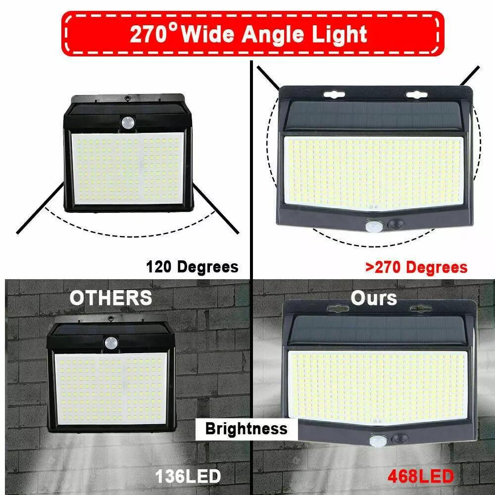 Lampe solaire d'extérieur à 468 LED avec détecteur de mouvement PIR, étanche, 62 Sunlight, lampadair