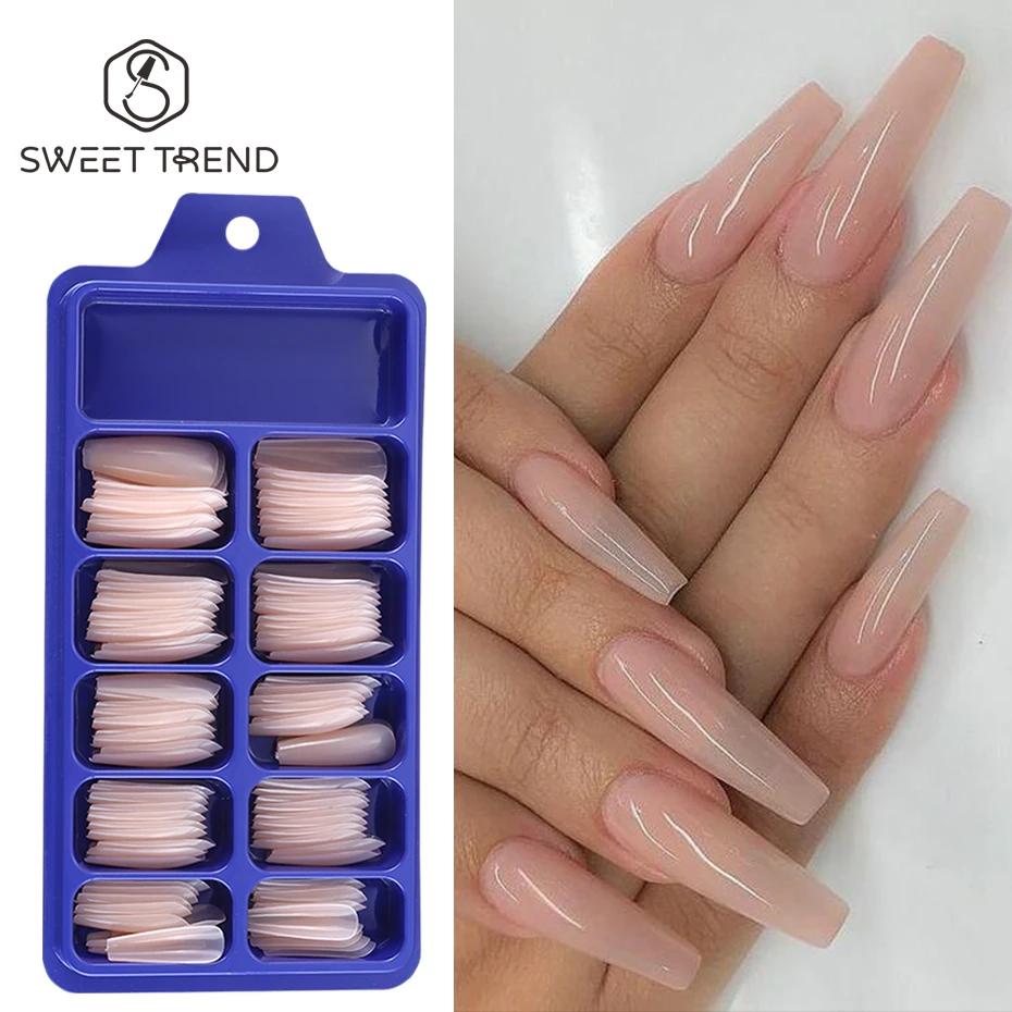 100 pièces nu rose faux ongles presse sur ongles acrylique Extension cercueil formes ongles conseils