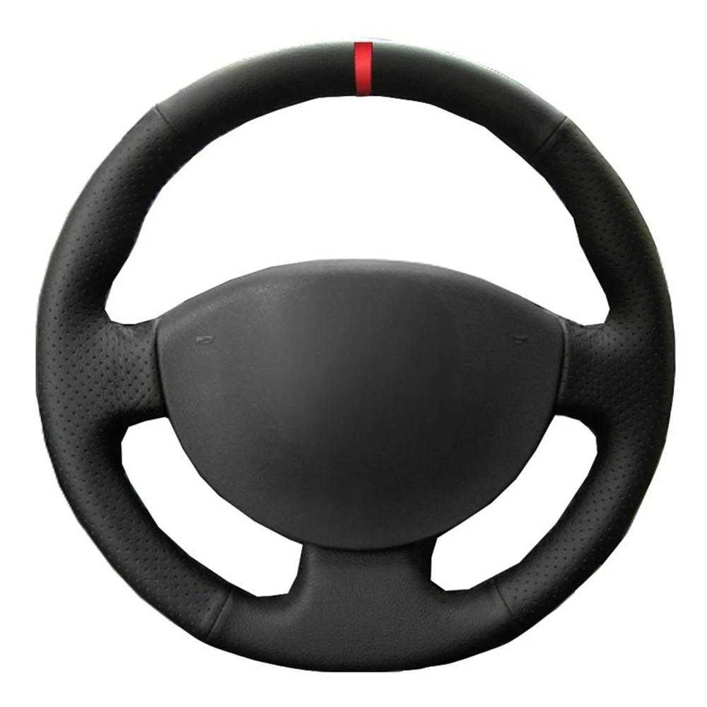 Juste de Volant de Voiture Cousue à la Main en Cuir Artificiel Noir, pour Renault Megane 2 2003-2008