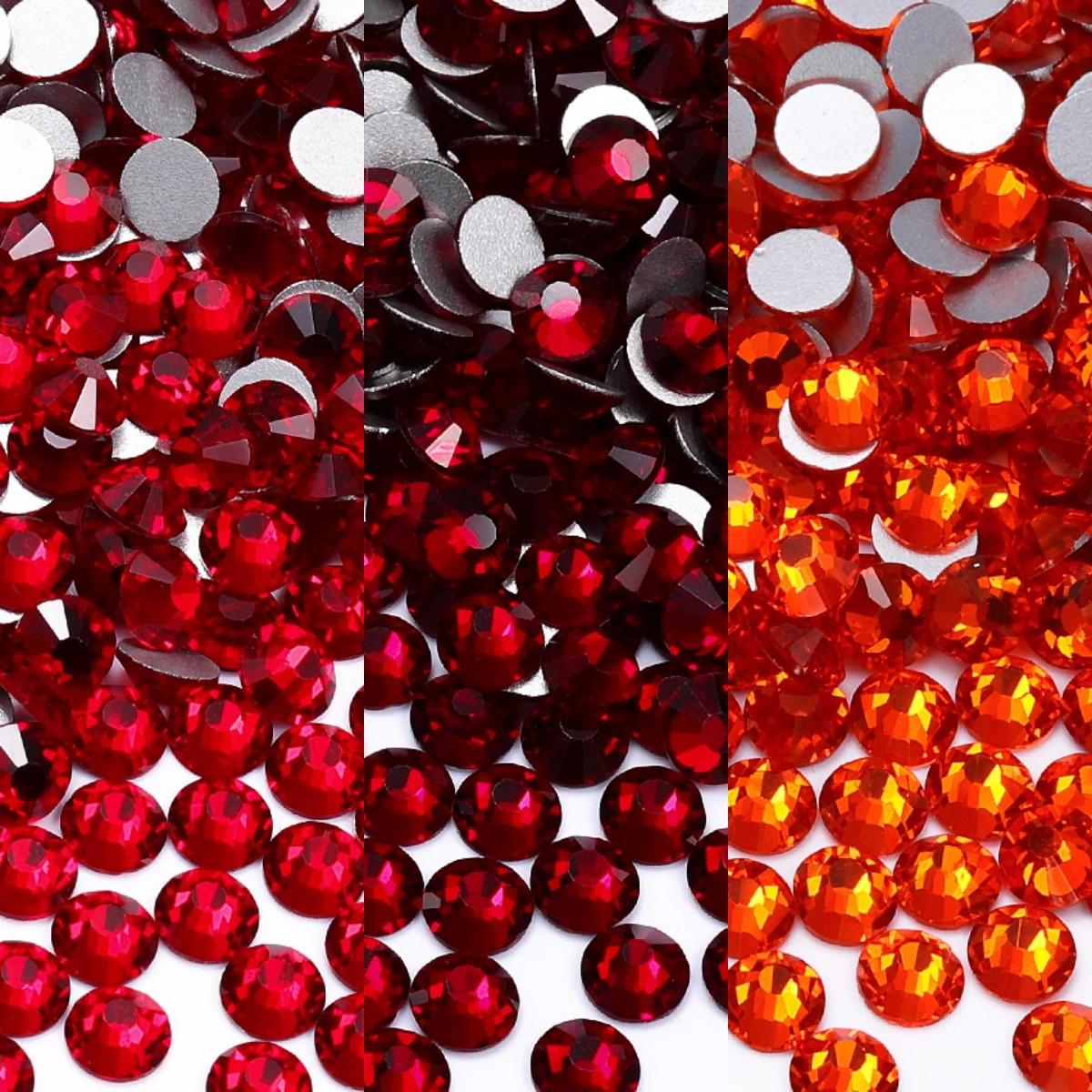 Strass à dos plat en verre Siam foncé SS3-SS60, toutes tailles, paillettes, rouge profond, fond rond