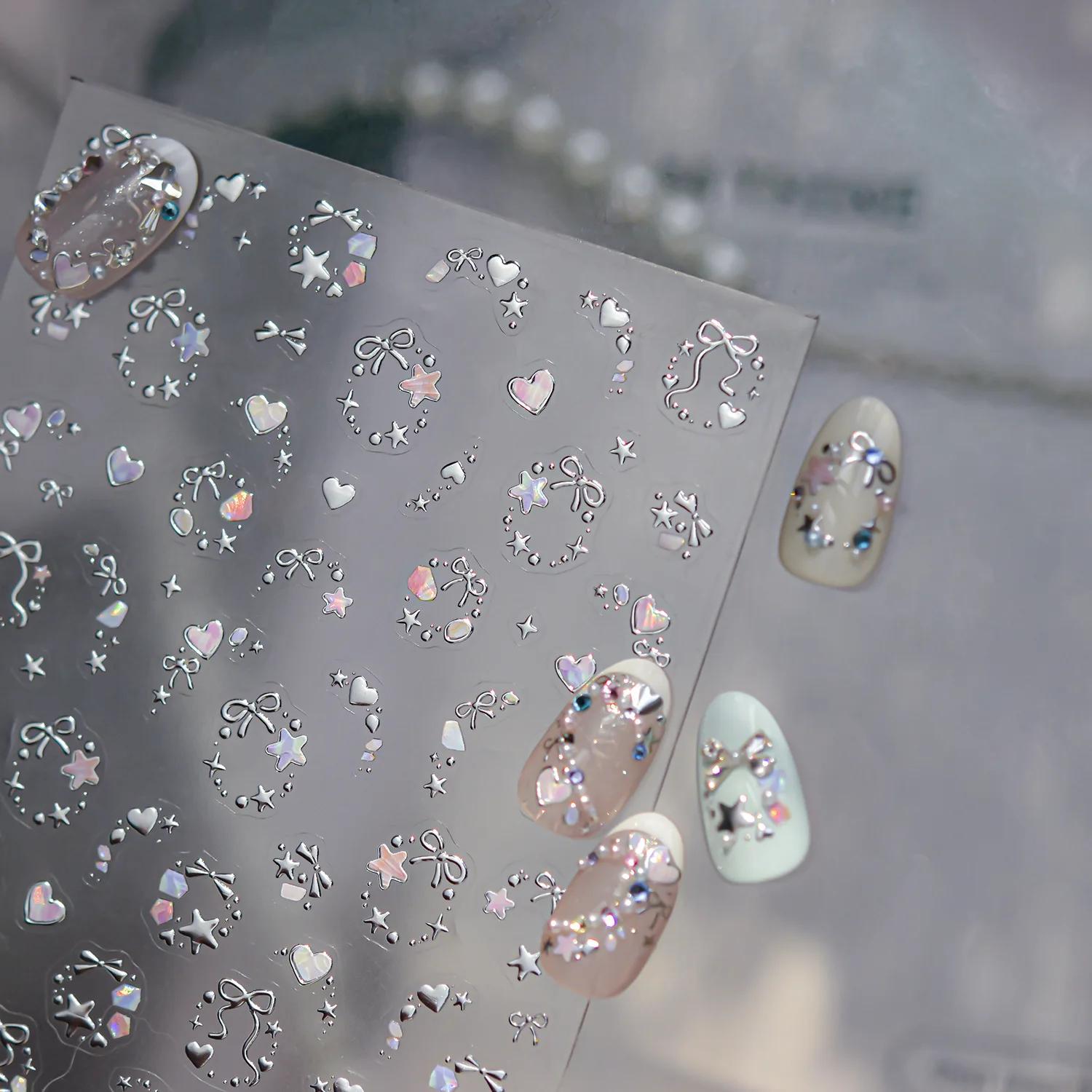 Autocollants pour ongles de rêve métallique, couleur magique scintillante, nœuds d'étoiles, guirland