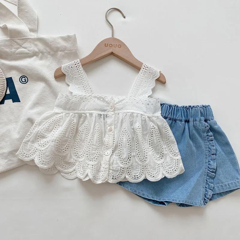 MILANCEL-Ensemble de vêtements d'été pour enfants, 2 pièces, haut amissié + short en jean, style fin