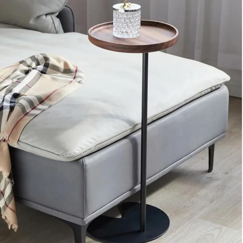 Table ronde en bois massif pour chambre à coucher, petit lit à fouet avancé, salon, bord de canapé, 