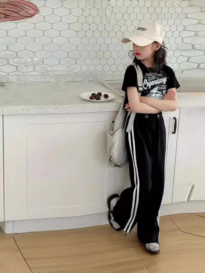Costume décontracté d'été pour filles, T-shirt à la mode pour enfants, pantalon décontracté, robe d'