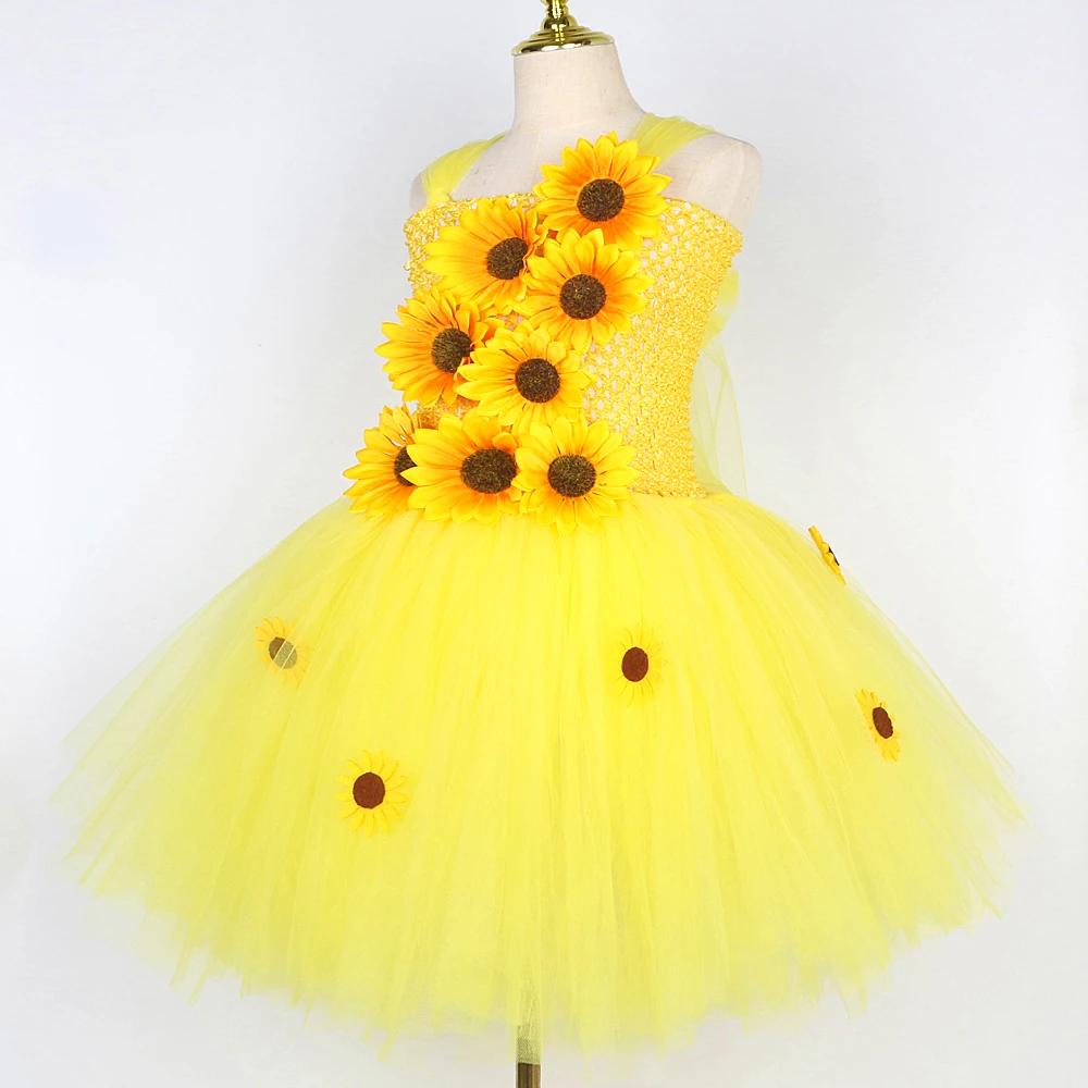 Costumes de tournesols jaunes pour filles, robes de demoiselle d'honneur élégantes, tenue dégradée d