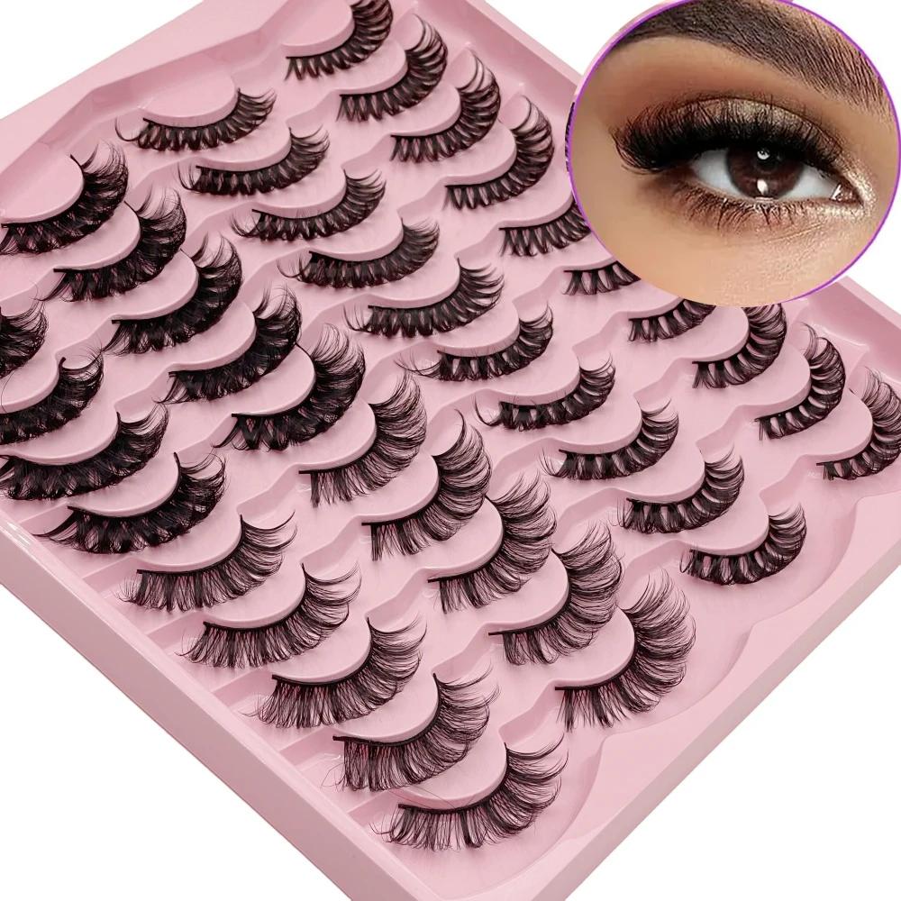 20 paires de faux cils 3D à volume dramatique pour extensions et maquillage de cils d'apparence natu