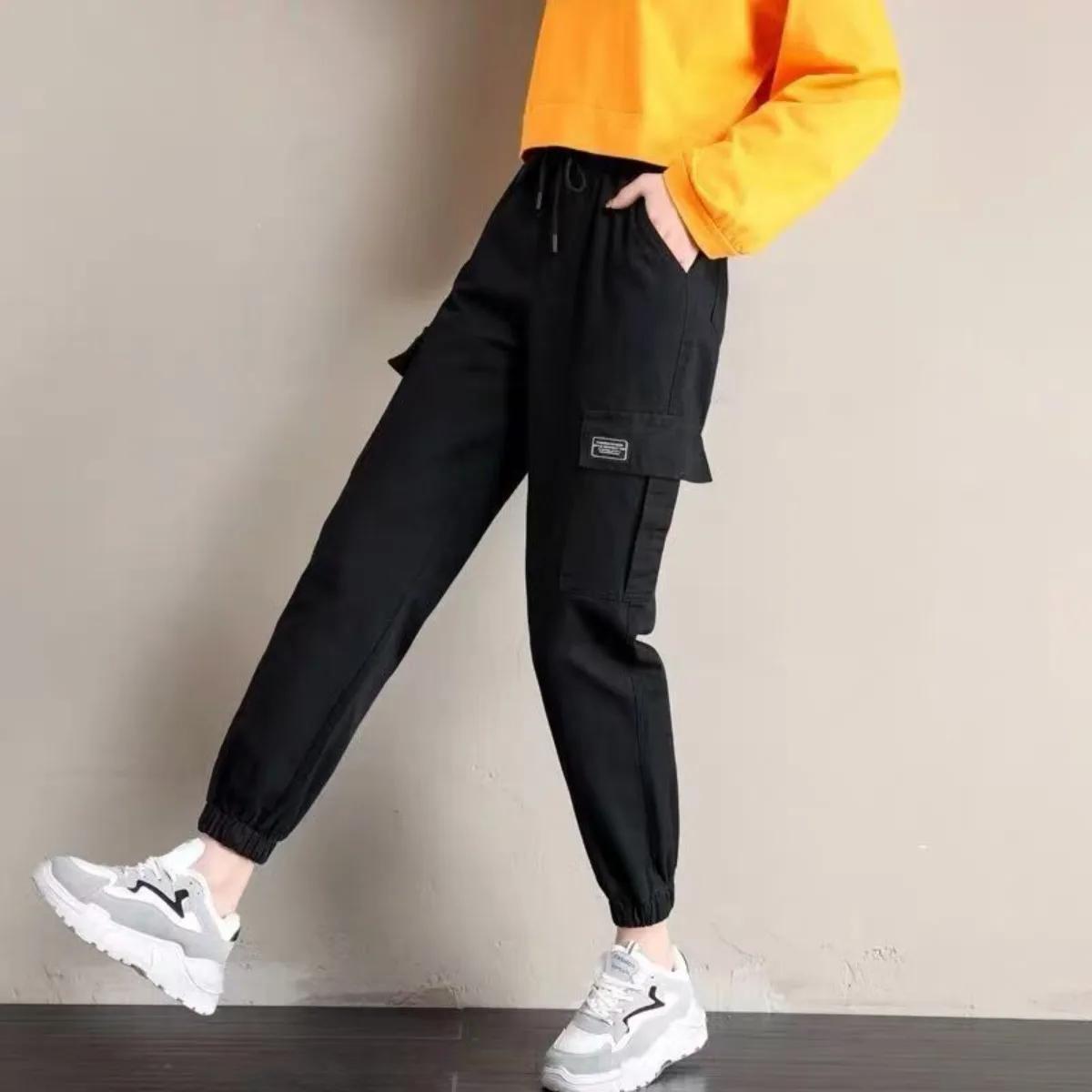 Pantalon femme Style fin nouveau solide poches décontractées pantalon à jambes larges cordon mode da