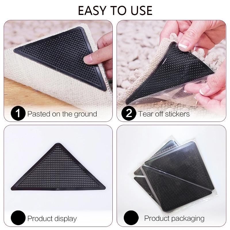 4 pièces 8 pièces/ensemble Triangle lavable réutilisable tapis pince anti-dérapant tapis en caoutcho