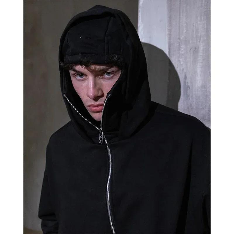 Cagoule à capuche zippée pour homme, sweat-shirt chaud et décontracté, Y2K, avec masque facial à cap