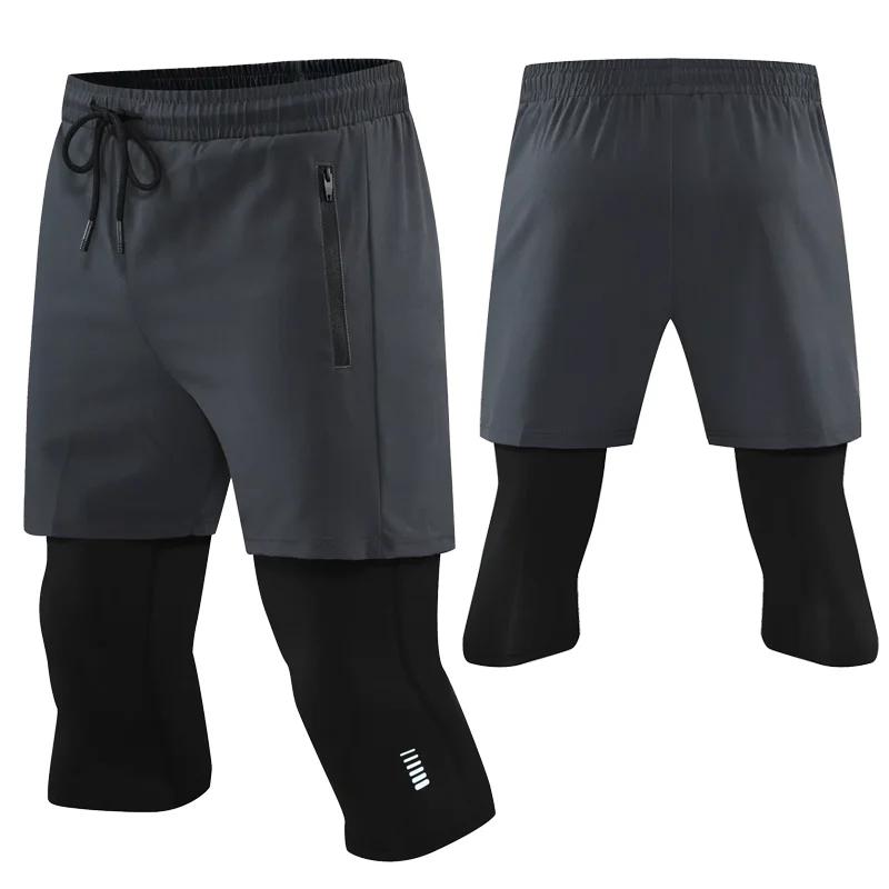 Pantalon court de Sport serré 2 en 1 pour hommes, élastique, séchage rapide, Compression, exercice d