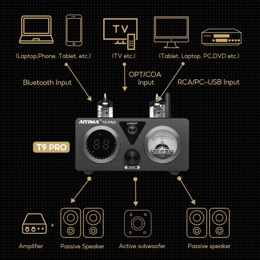 AIYIMA Audio T9 Pro amplificateur à Tube sous vide stéréo Bluetooth 5.1 QCC3040 Aptx USB DAC COAX OP