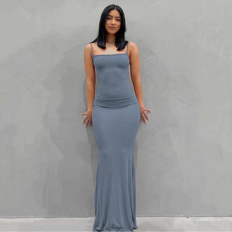 WMERCEDES IJING-Robe Maxi en Satin à Dos auxpour Femme, Tenues Sexy Élégantes, Batterie d'Été, Club 
