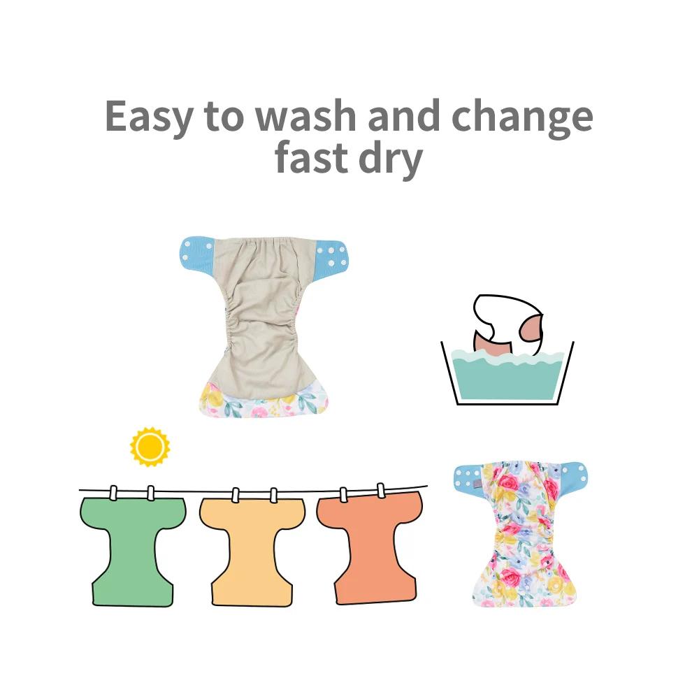 Elinfant – couche-culotte en tissu imperméable pour bébé, avec 4 absorbants, en tissu maille, os int