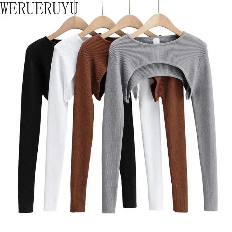 T-shirts femmes à manches longues haut court printemps automne Y2k vêtements esthétiques col rond no