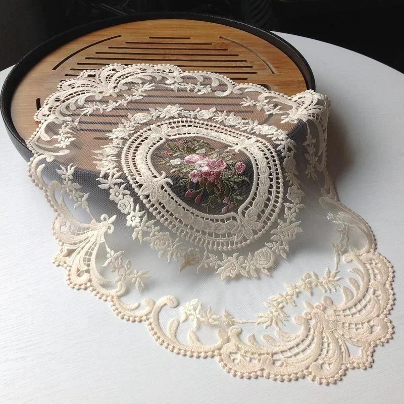 Dessous de verre en broderie de dentelle nareuropéenne, décoration de couverture d'assiette alimenta