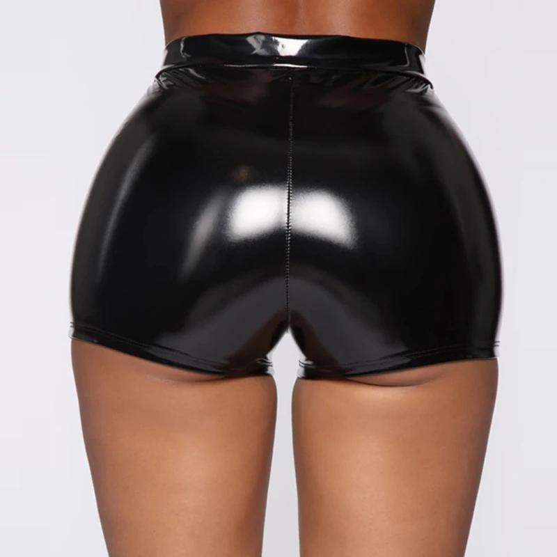 Short taille haute en cuir PU pour femme, short noir solide, bouton de document, olympiques de boîte