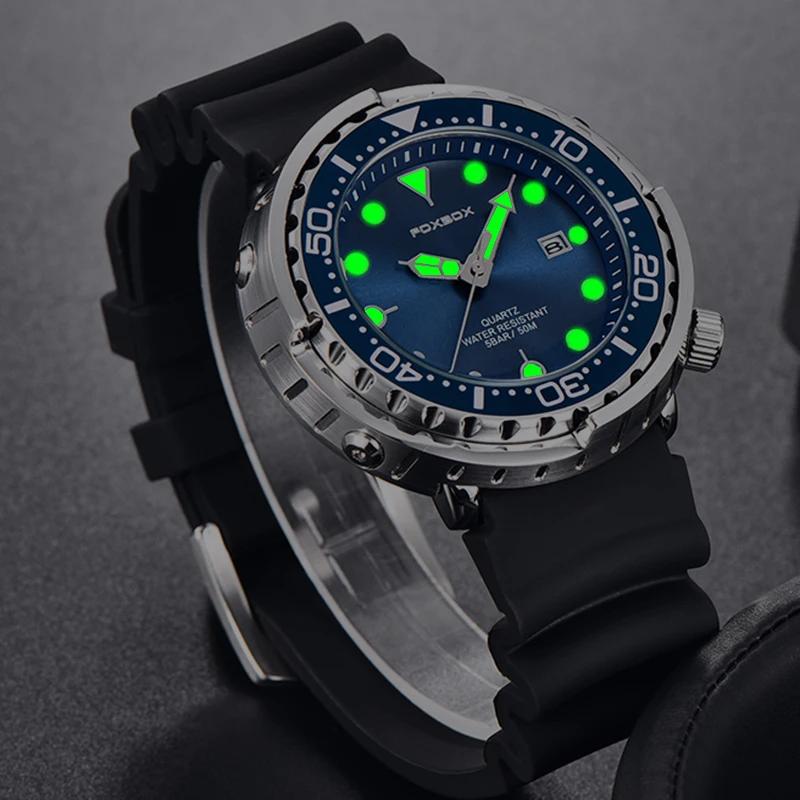 FOXBOX-Montre de plongée étanche pour homme, montre-bracelet à quartz, montres de sport, date, horlo