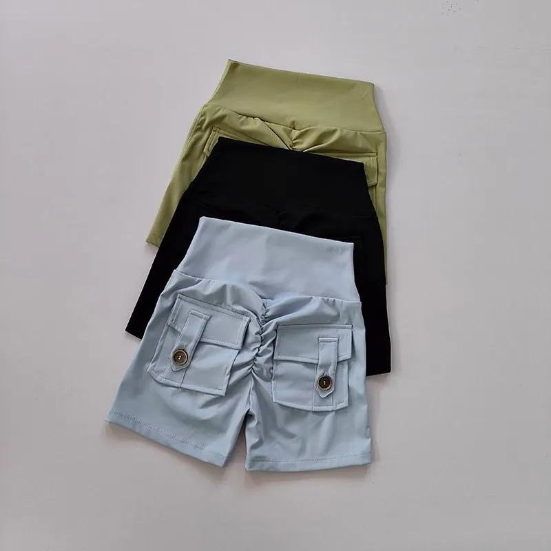 Shorts de yoga taille haute avec poches pour femmes, collants push-up, shorts de course, shorts de f