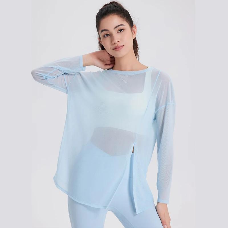Chemise de yoga à manches longues pour femmes, chemisier de course en plein air, haut de gym respira