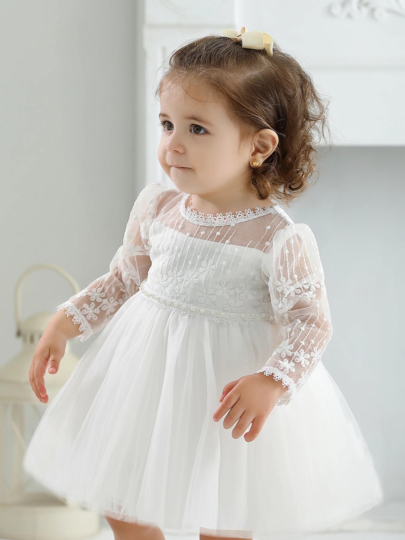 Bébé baptême trucs robe bébé robe filles fête anniversaire mariage princesse robes blanches pour fem