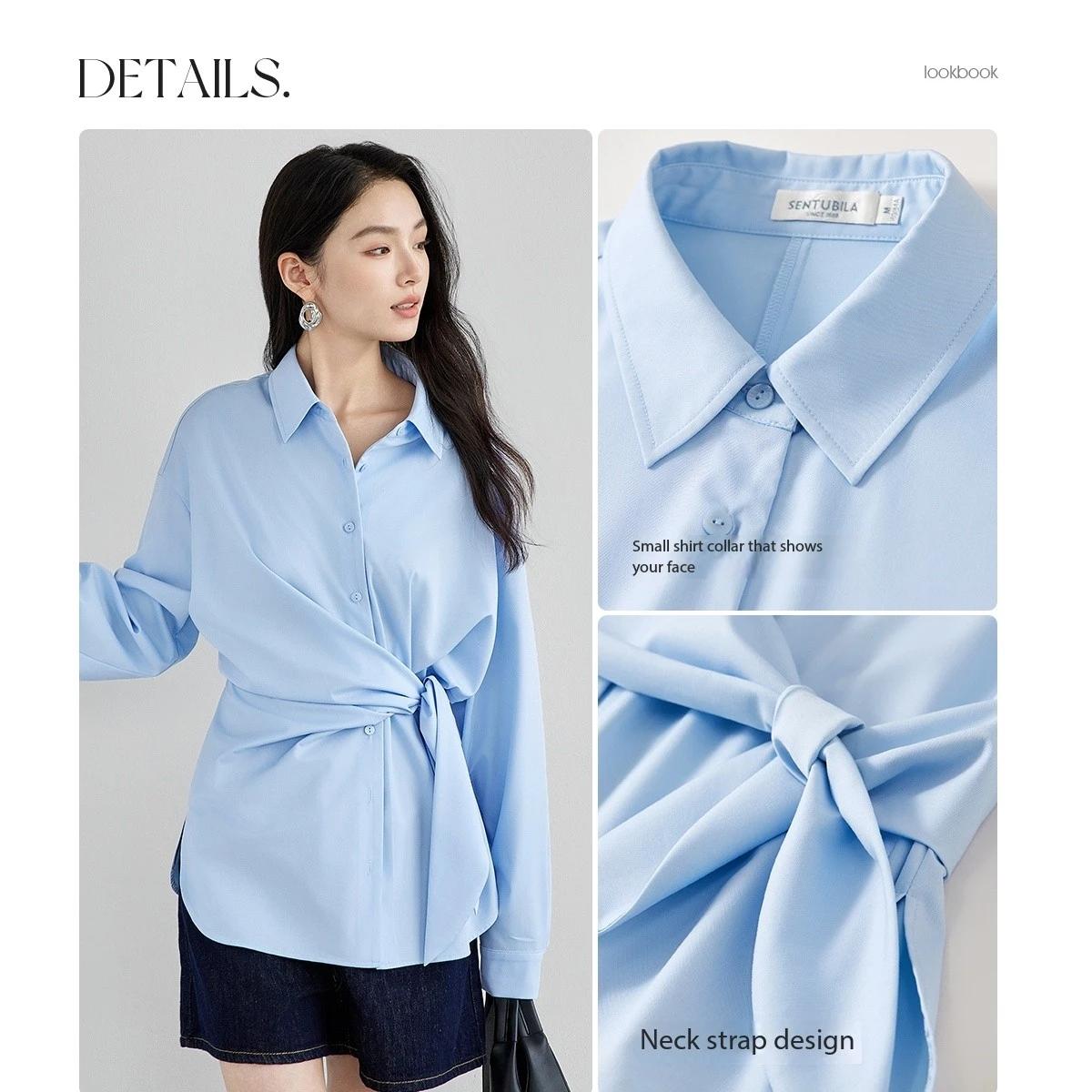 Chemisier femme à lacets SENTUBILA, nouvelle collection printemps, style bureau, uni, décontracté, s