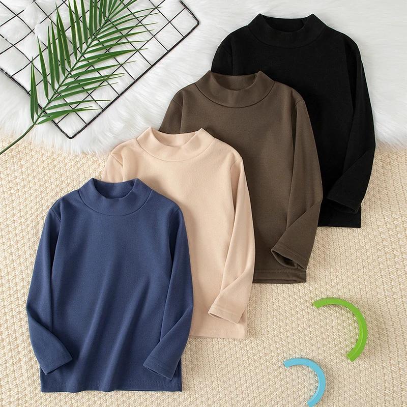 1/2/3 pièces enfants automne et hiver chaud col moyen couleur unie Base haut décontracté T-shirt gar