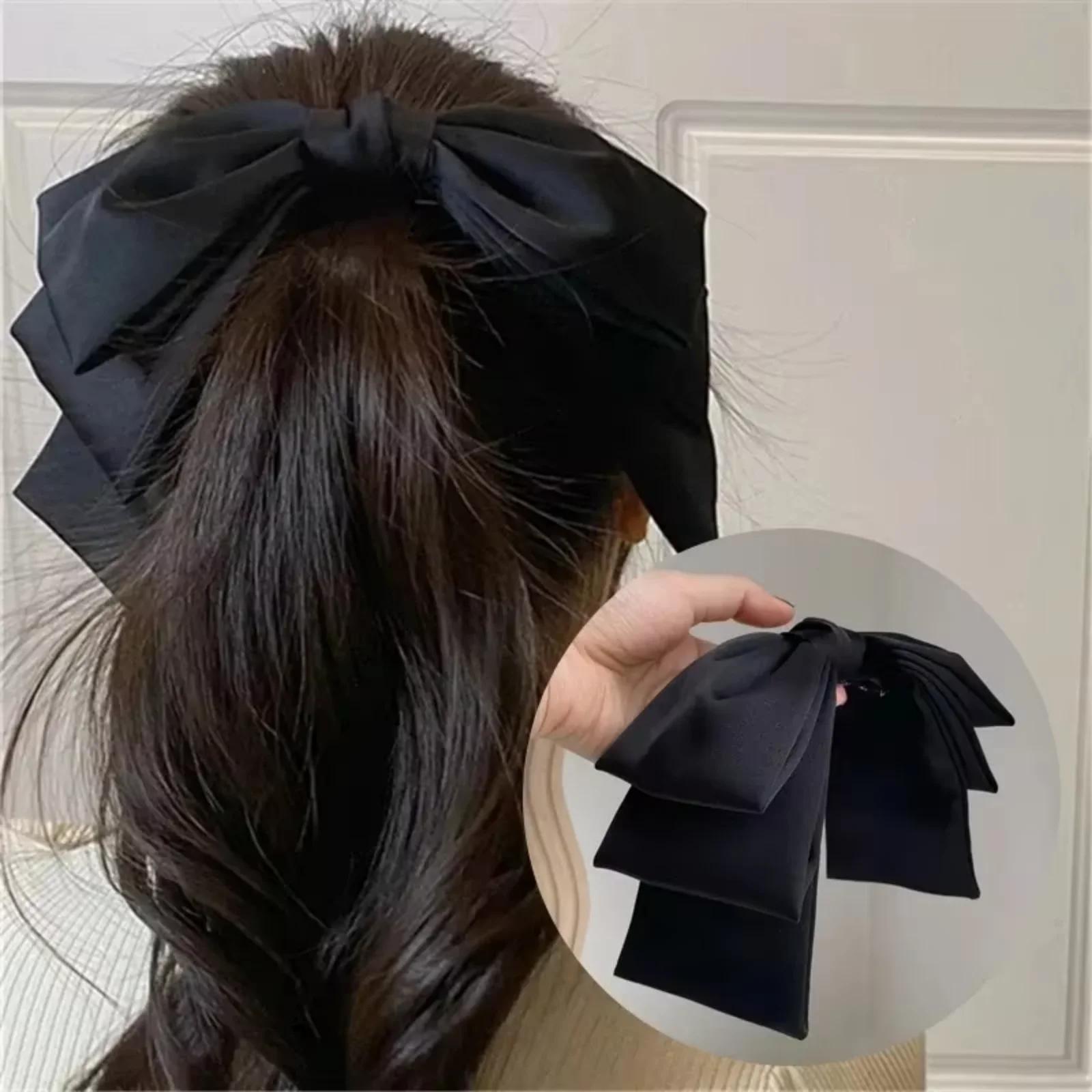 Grande pince à cheveux en Satin, nœuds pour filles et femmes, rose uni, noir, épingle à cheveux mult