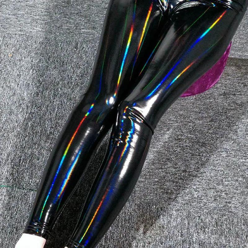 Leggings en cuir brillant coloré pour femmes, pantalon en cuir extensible réfléchissant miroir noir,