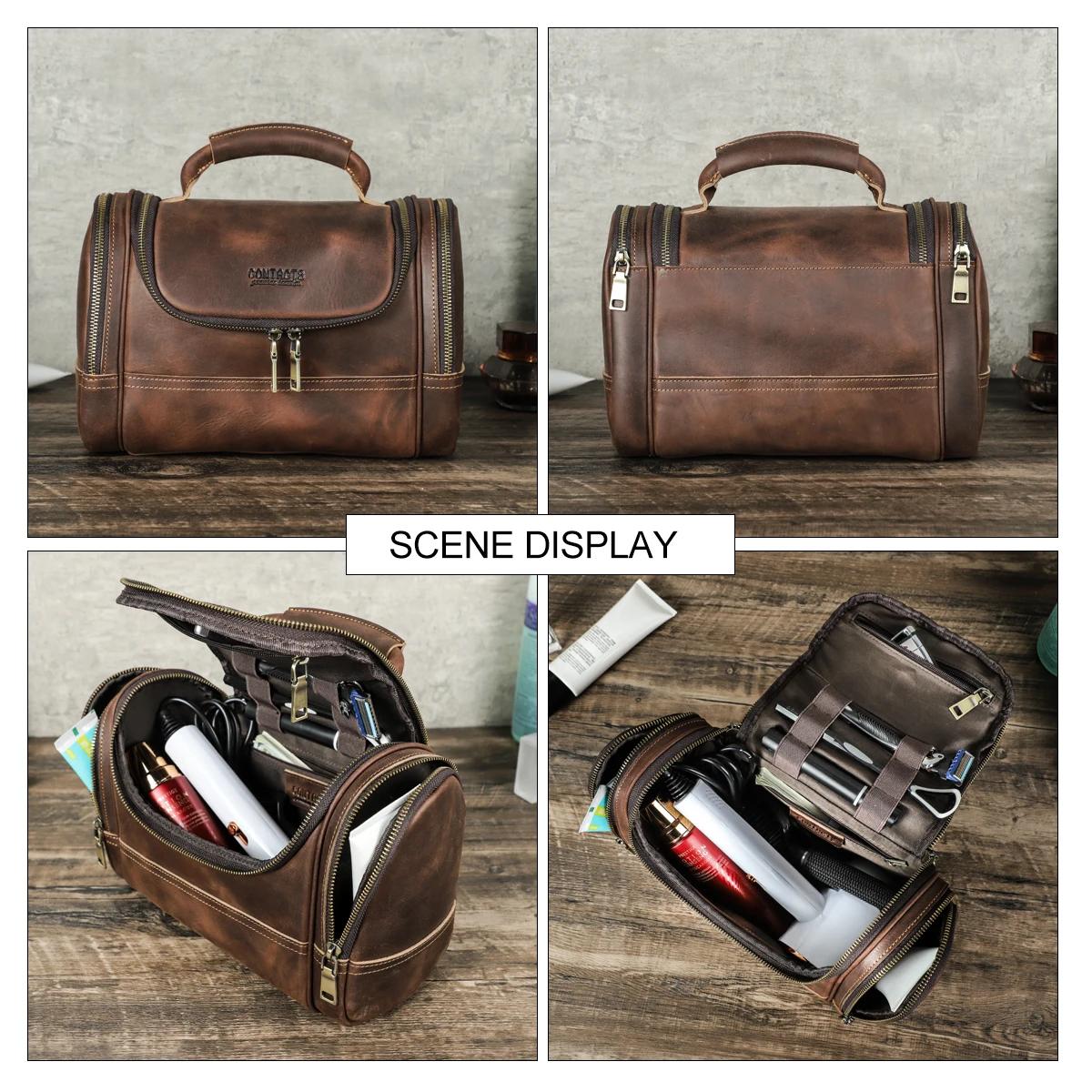 Contact's hommes voyage d'affaires lavage trousse de toilette Crazy Horse cuir outil de lavage sac d