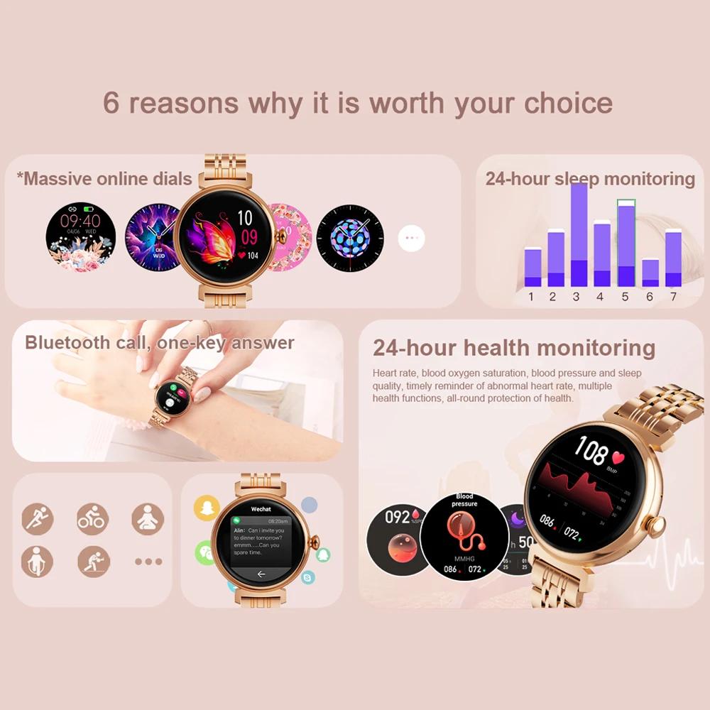 Montre intelligente à écran AMOLED pour dames, petit écran, corps en métal, appel Bluetooth, afficha