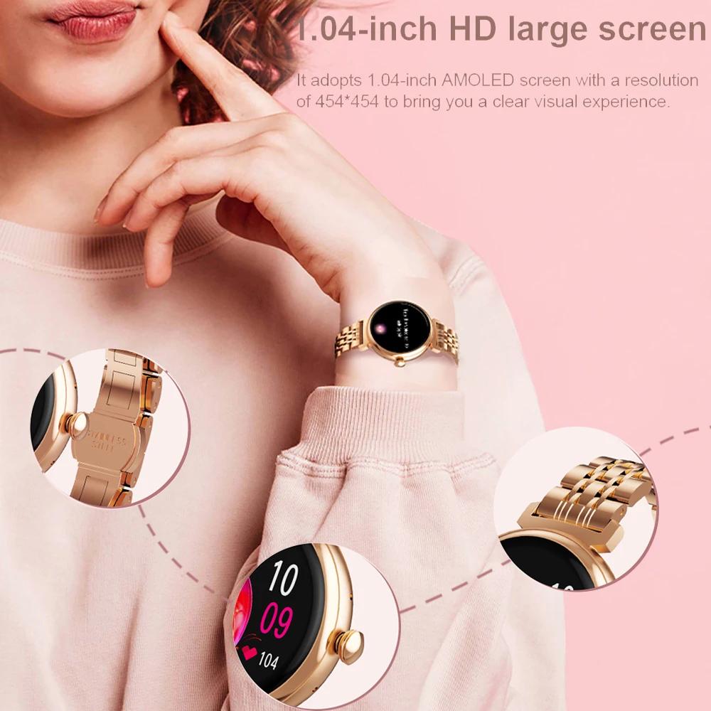Montre intelligente à écran AMOLED pour dames, petit écran, corps en métal, appel Bluetooth, afficha