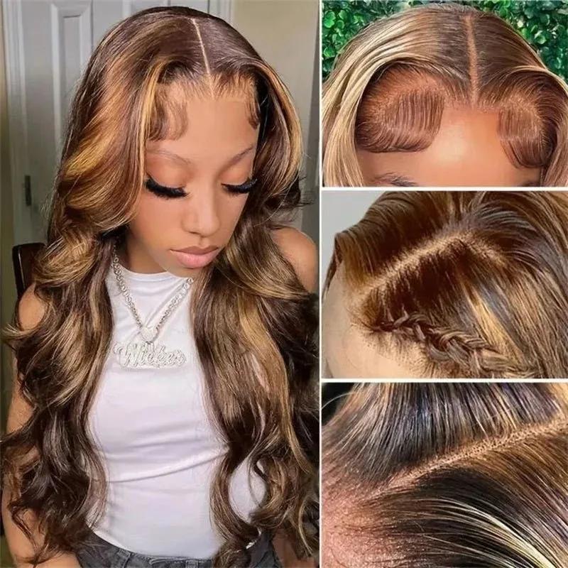 Perruques en cheveux humains avec dentelle frontale HD 13x4 et 13x6, 40 pouces, blond miel 427 avec 