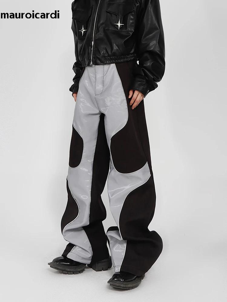 Mauroicardi-Pantalon en cuir PU patchwork doux pour hommes, vêtements de créateur de luxe, long et c
