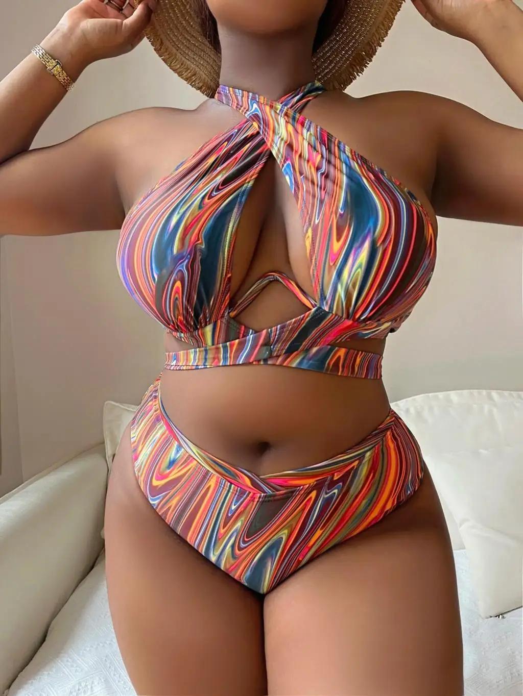Maillot de bain push-up imprimé 2026 pour femme - Grande taille taille haute pour plage et natation
